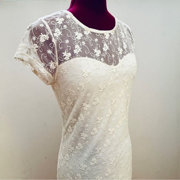 Free People Ivory Lace Mini Dress, sz L - Picture 3 of 7